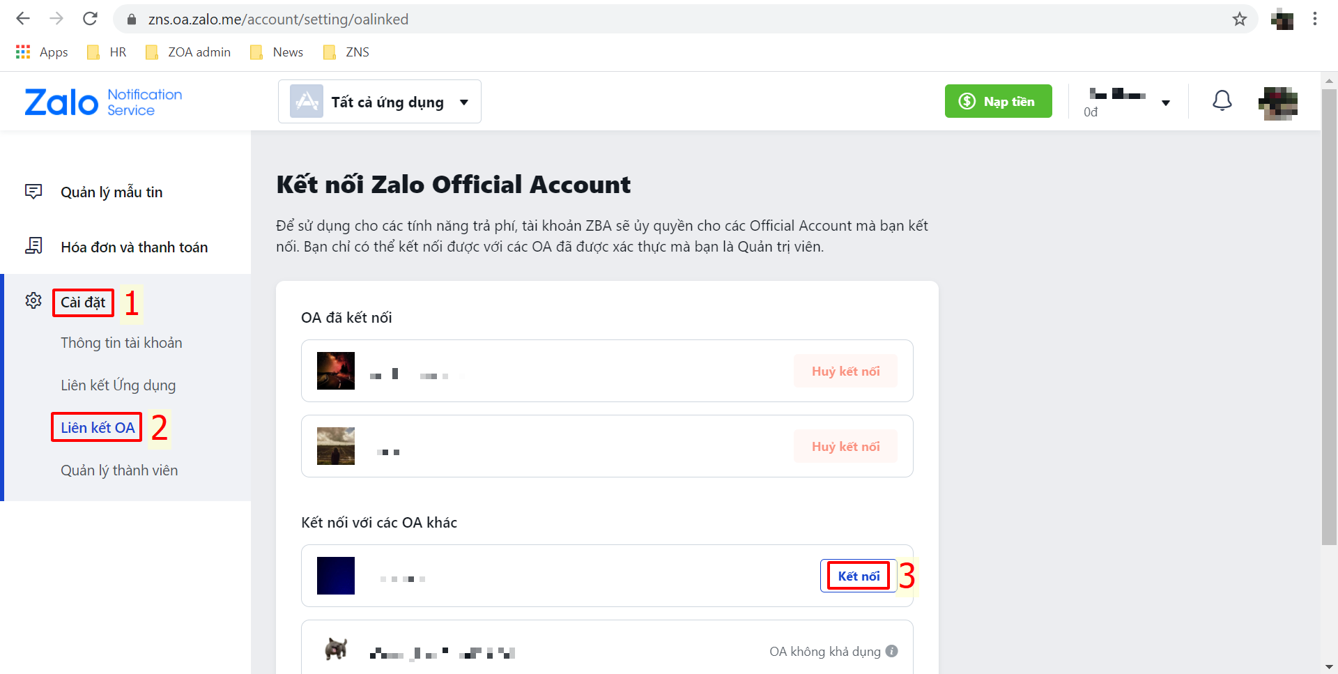 Hướng dẫn liên kết App ID / OA ID vào tài khoản Zalo Business Account 7