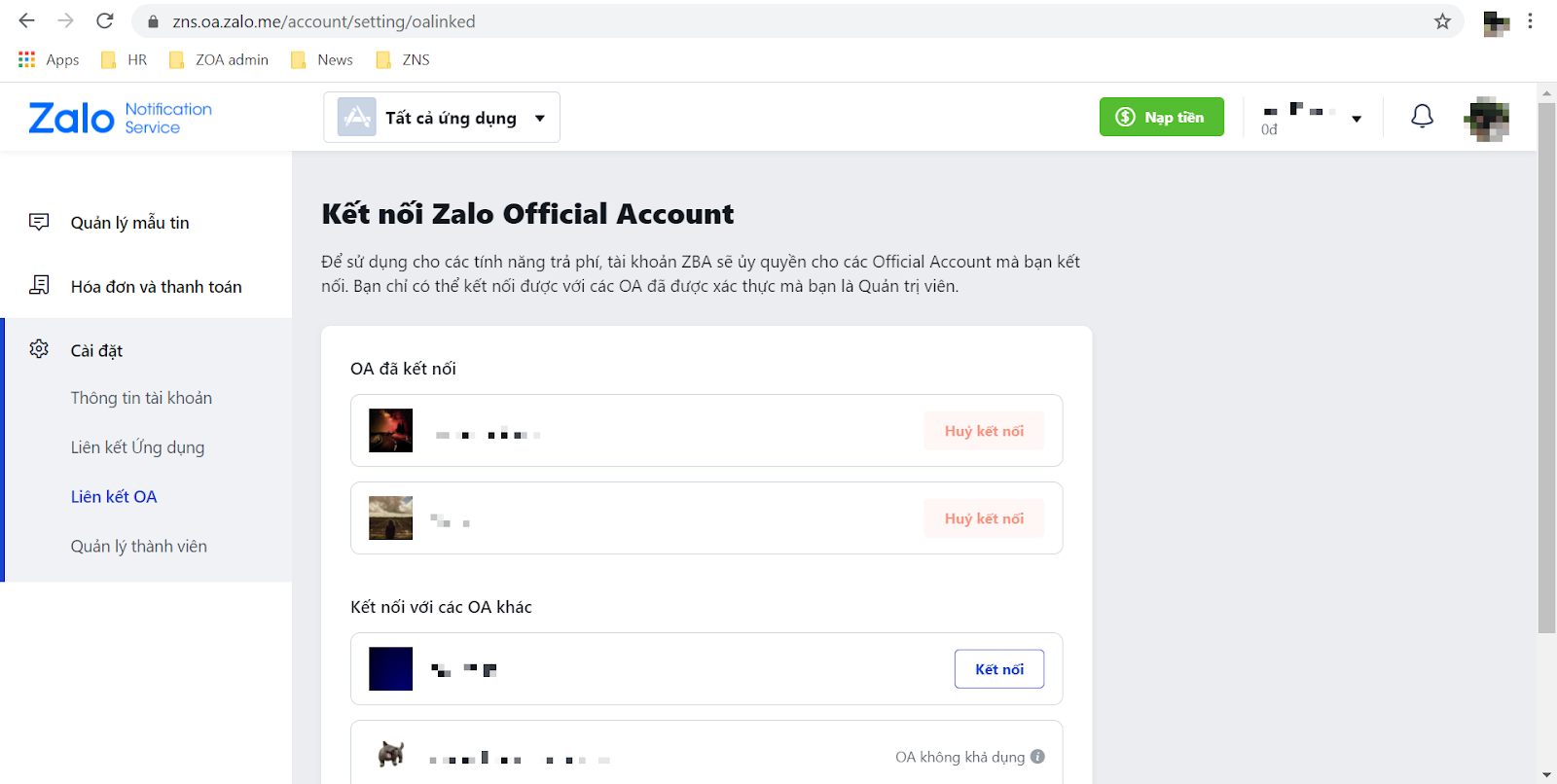 Hướng dẫn liên kết App ID / OA ID vào tài khoản Zalo Business Account 12