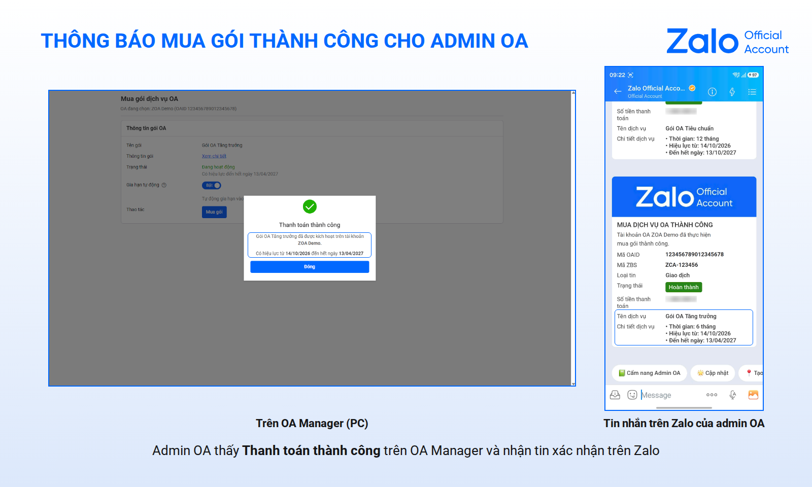 Thông báo thanh toán thành công