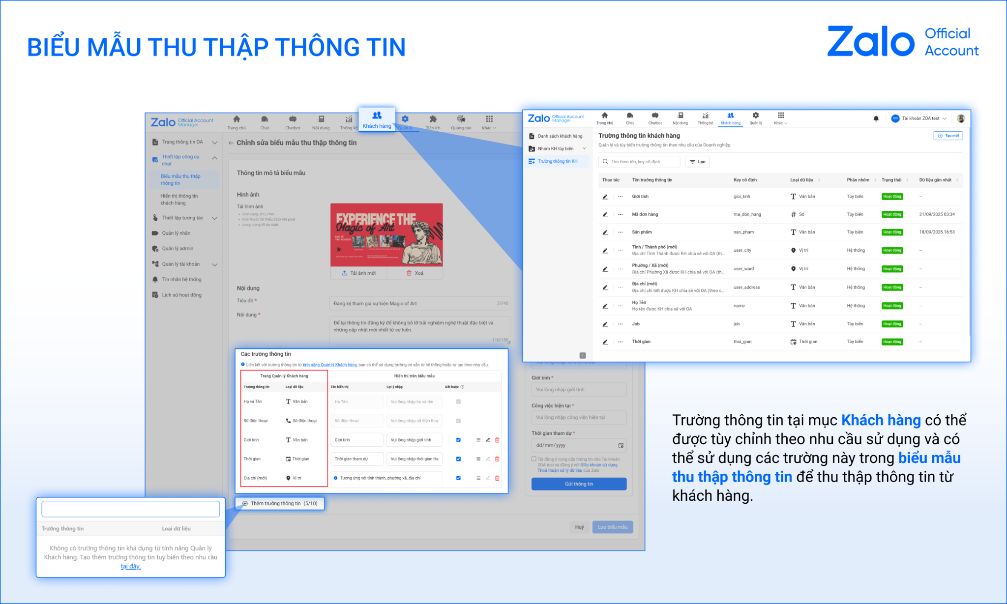 Gửi biểu mẫu Chat 1:1 trong Zalo OA