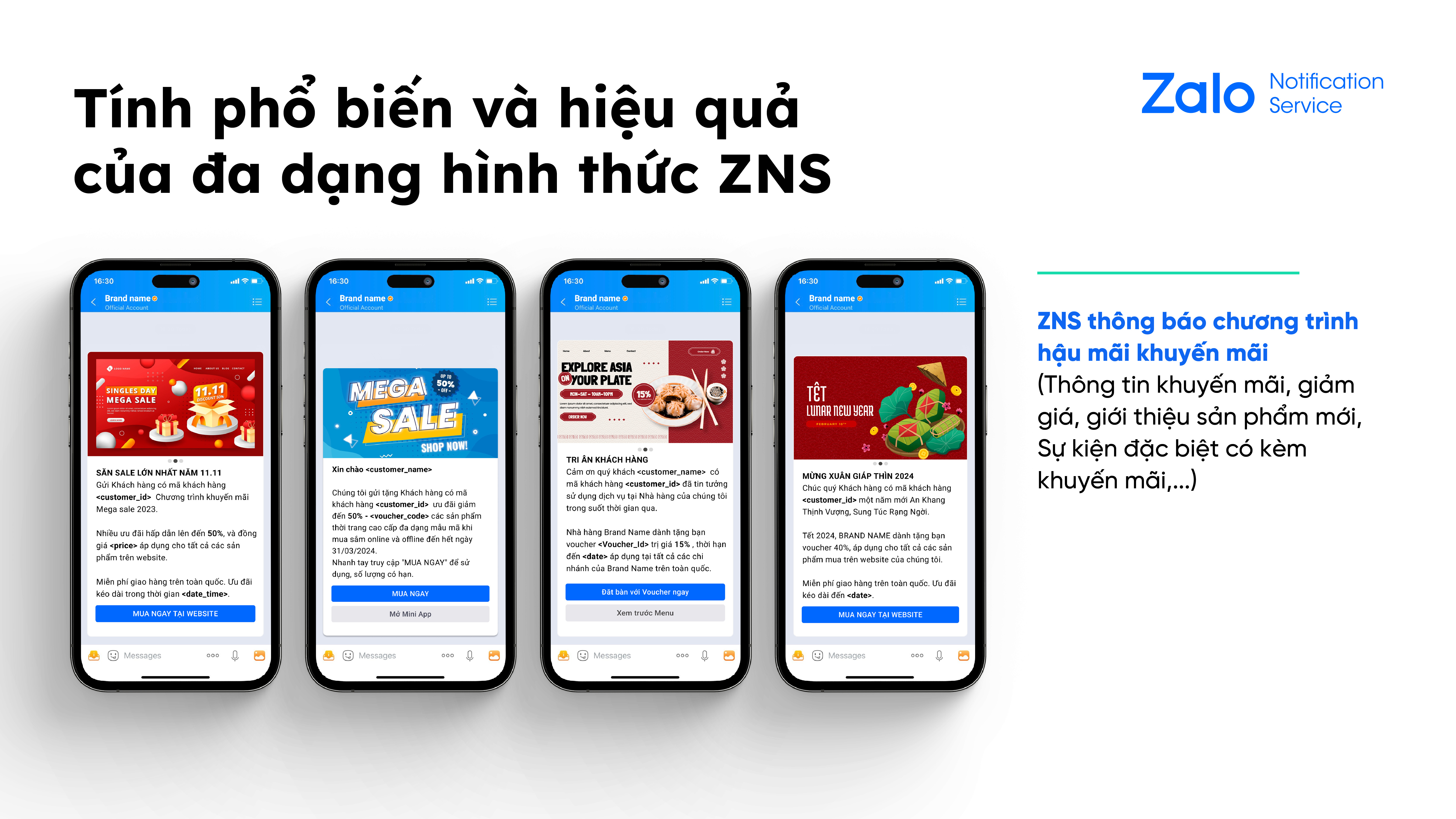 ZNS thông báo chương trình hậu mãi khuyến mãi, bao gồm thông tin khuyến mãi, giảm giá