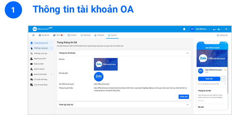 Chỉnh sửa thông tin tài khoản OA