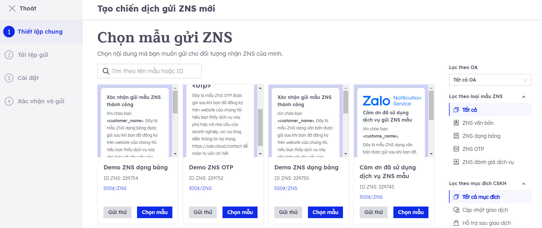 gửi ZNS không thông qua API.